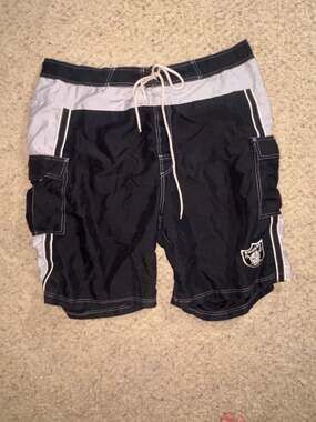NFL Las Vegas Raiders Swim Trunks Size XXL Black White Board Shorts
